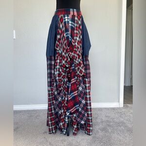 TOV Los Angeles Plaid Maxi Skirt in Red and Blue